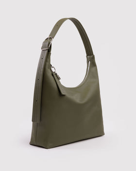 Recycled Leather Shoulder Bag - Loden - Simple Tote
