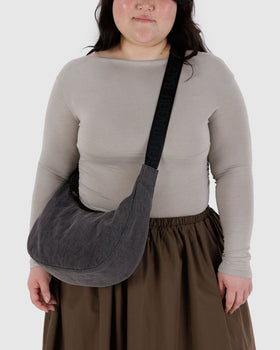 Medium Denim Crescent Bag - Washed Black Denim - Light Pack