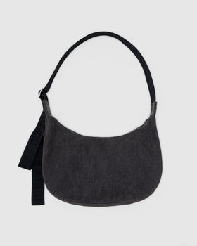Medium Denim Crescent Bag - Washed Black Denim - Light Pack