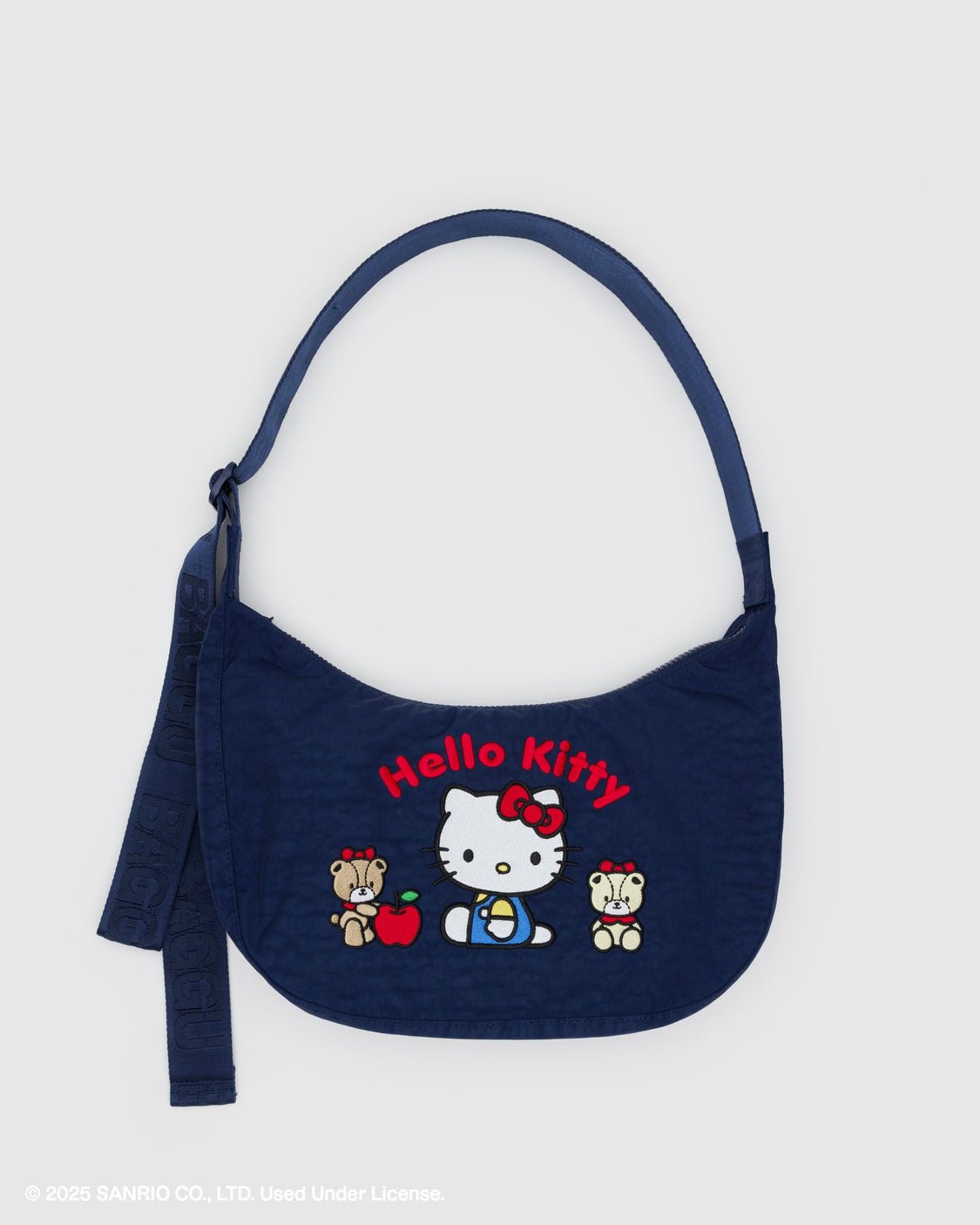 Medium Nylon Crescent Bag - Embroidered Hello Kitty & Teddy - City Carry