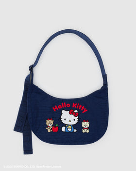 Medium Nylon Crescent Bag - Embroidered Hello Kitty & Teddy - City Carry