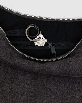 Medium Denim Crescent Bag - Washed Black Denim - Light Pack