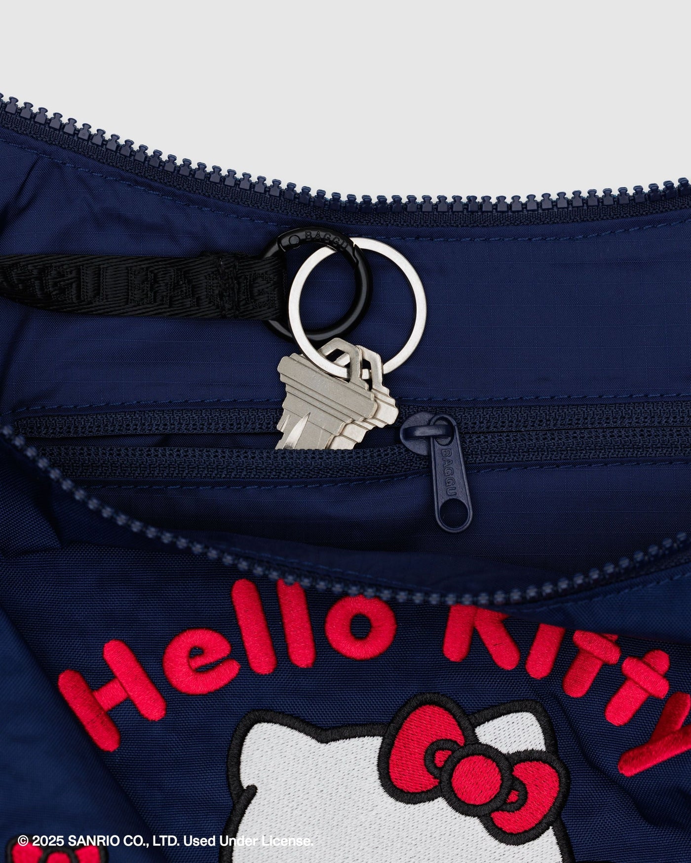 Medium Nylon Crescent Bag - Embroidered Hello Kitty & Teddy - City Carry