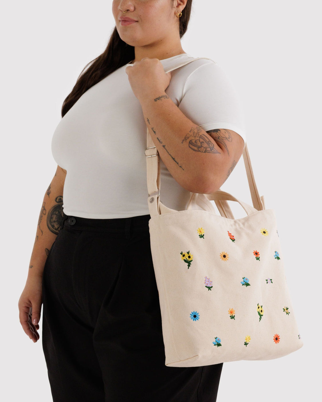 Horizontal Zip Duck Bag - Embroidered Ditsy Floral - Easy Tote