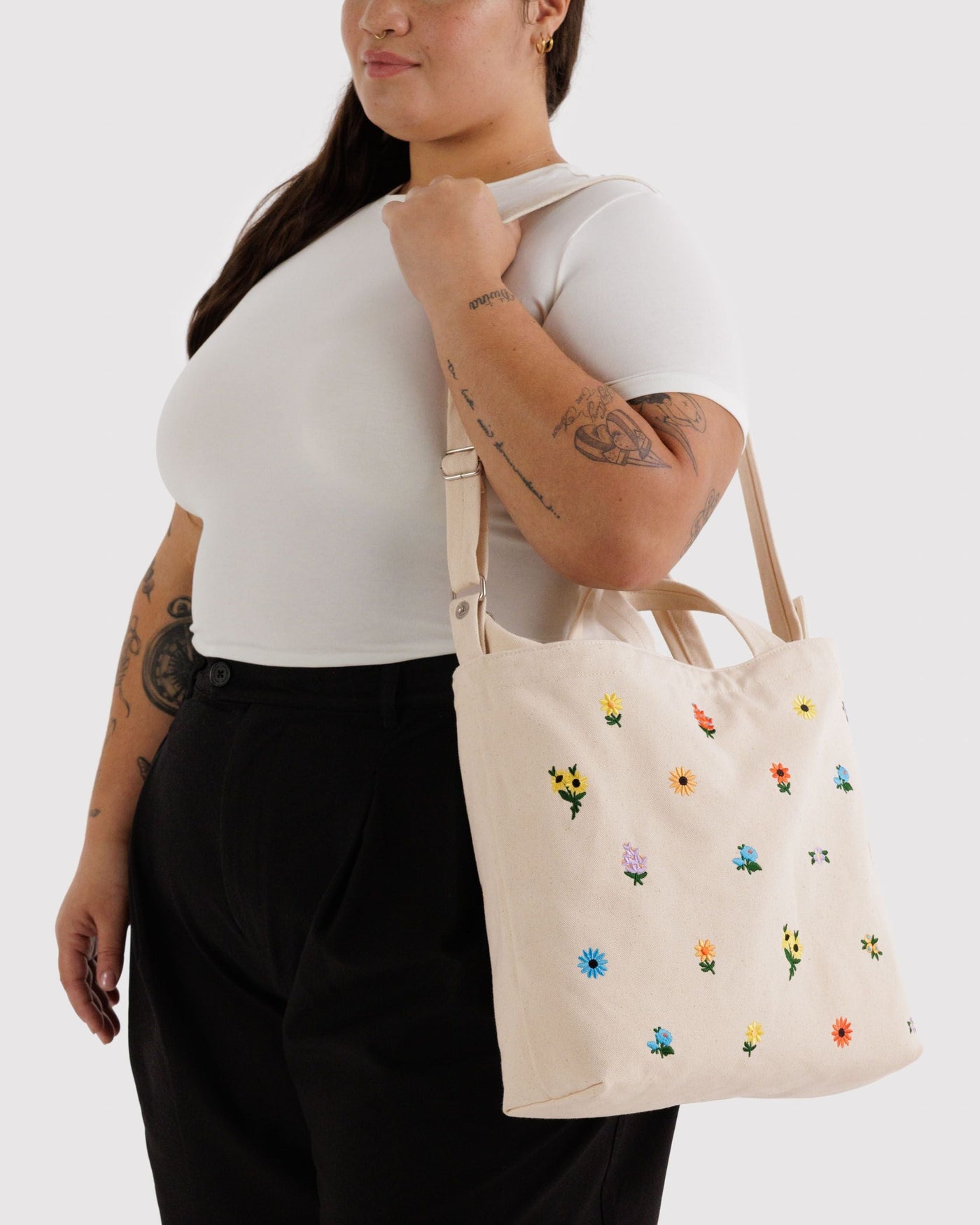 Horizontal Zip Duck Bag - Embroidered Ditsy Floral - Easy Tote