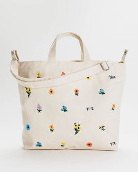 Horizontal Zip Duck Bag - Embroidered Ditsy Floral - Easy Tote